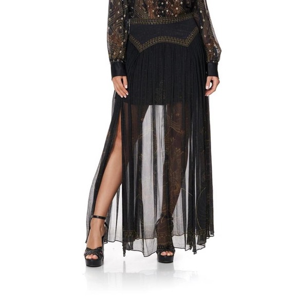 Camilla Egyptian print  long skirt, Layered Maxi Skirt w/crystal embellishment - Picture 2 of 13
